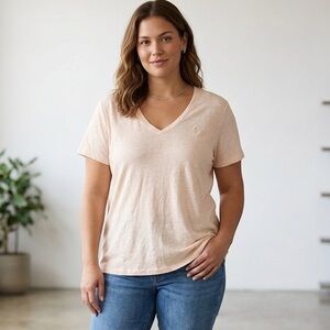 Polo by Ralph Lauren Women's Light Peach Linen V-neck T-shirt